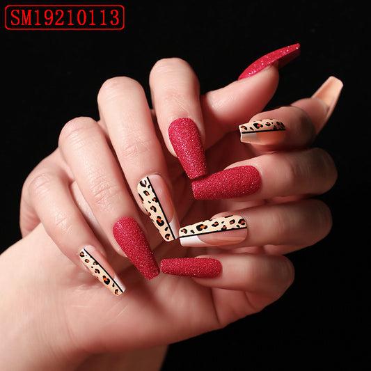 Red   Color Leopard Print Ballet False Nails