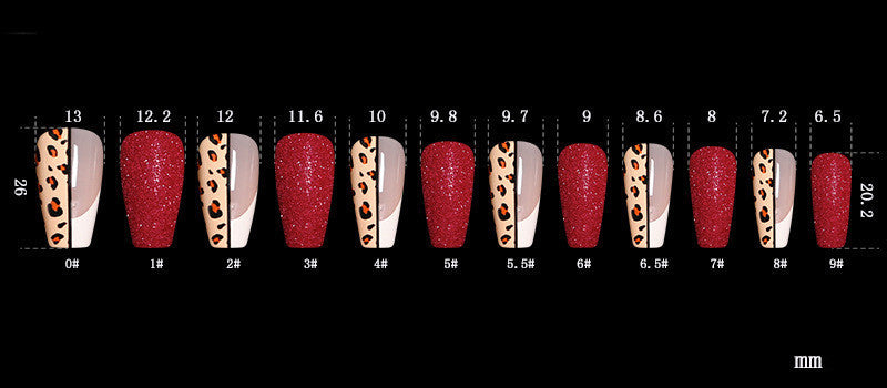 Red   Color Leopard Print Ballet False Nails