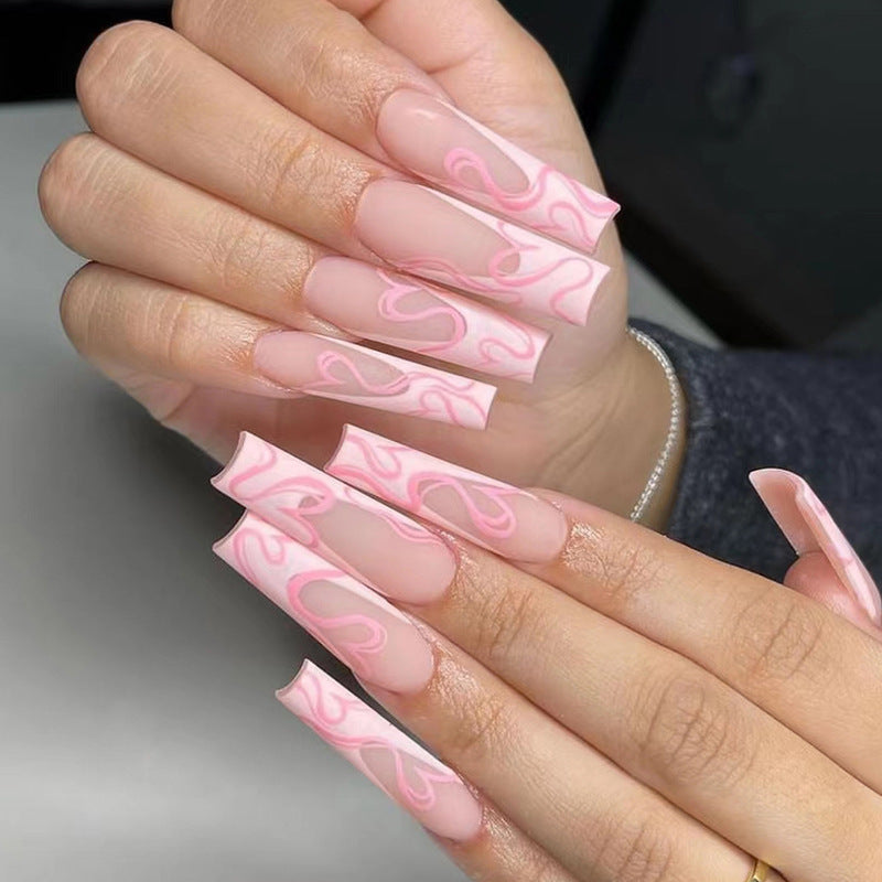 Heart Stripe Fake Nails